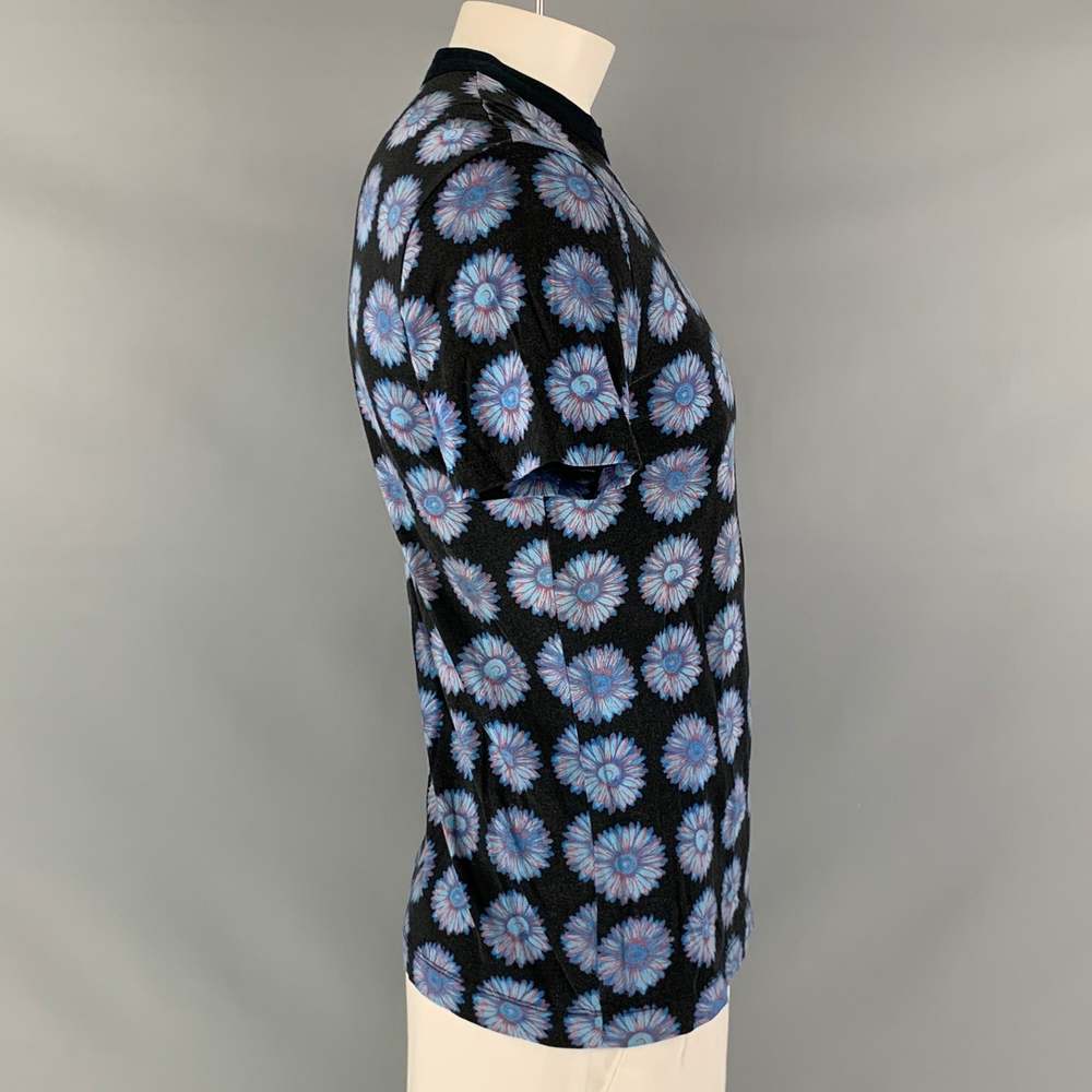 VERSACE JEANS COUTURE Black Blue Floral Cotton Short Sleeve T-shirt - Picture 2 of 5